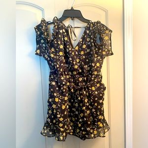 Bardot Black & Yellow flower romper